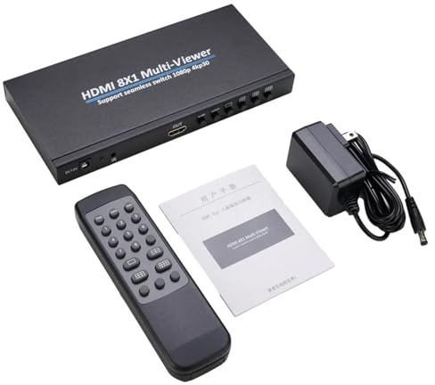 CHICHIYANG HDMI 8x1 Multi-viewer Switch Kit Spare Parts 8X1 Quad MultiView Selector with 12V Power Adapter