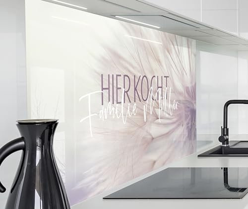 timalo Herd Spritzschutz Wand Spüle, Küche Küchenrückwand Glasoptik | Acryl Glas 2mm | Glasrückwand Acrylglas - personalisiert mit Namen - Rückwandschutz Platte | 120x60cm Löwenzahn rosa