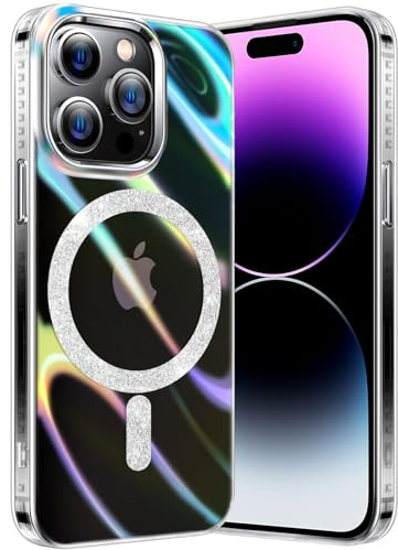 nicekool Hülle für iPhone 14 Pro Kompatibel mit MagSafe, Magnetische HandyHülle Case für iPhone 14 Pro Schutzhülle Kratzfeste Rückseite Transparenter Laser Regenbogen, Schillernd Fluoreszierend Klar