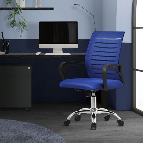 ML-Design Bürostuhl ergonomisch, Blau, Höhenverstellbarer Schreibtischstuhl mit Armlehnen, Computerstuhl mit atmungsaktiver Netzbespannung, Wippfunktion, 360° Drehstuhl mit Rollen, Gaming Stuhl