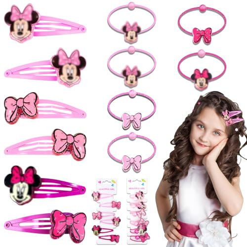Haarspangen Mädchen, 12 Stück Kinder Haarschmuck Set Minnie Haarschmuck Haarring Cartoon Anime Haarspange Süße Haarspangen Geburtstagsgeschenke für Kleine Mädchen Kinder