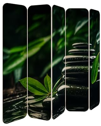 HEALANCY Paravent Raumteiler - 5-teilig Raumtrenner, Druck 2-Seite - Premium QUALITÄT 100% Holz - Raumtrenner - Trennwand Wohnung - Room Divider - Spanische Wand Deko Modern Sichtschutz