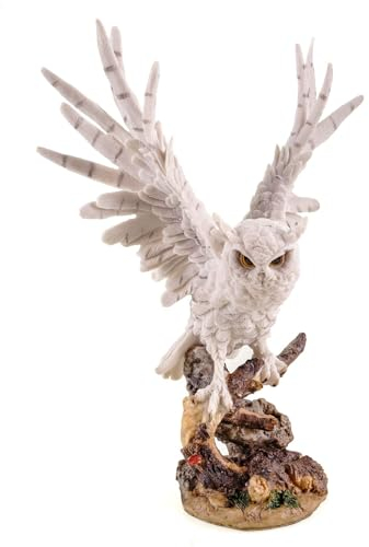 Kremers Schatzkiste Dekofigur Eule weiß Skulptur 38 cm Deko Figur Vogel Geschenk Tier Polyresin Eulenfigur Uhu