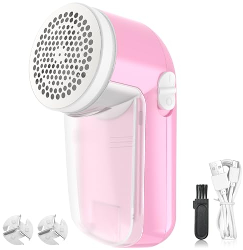 GeeRic Quitapelusas Electrico,Quitapelusas de Tela Removedor de Pelusa eléctrico Recargable con Cable de Carga USB Removedor de Pelusa 3 Hojas de Acero Inoxidable y 2 Cuchillas de Repuesto(Rosa)