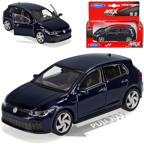 Welly Volkwagen Golf VIII G*T*I 5 Türer Blau 8. Generation Ab 2019 mit Rückzugsmotor ca 1/43 1/36-1/46 Modell Auto