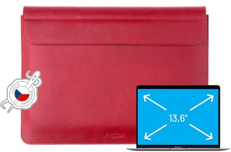 FIXED Oxford Lederhülle 13,6 Zoll für MacBook Air (2022) M2/M3, iPad und andere Geräte: Handgefertigte Laptoptasche aus italienischem Rindsleder, Hülle mit Magnetverschluss, Rot
