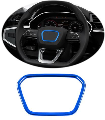 HIBEYO Aluminium Auto Lenkrad Abdeckung Aufkleber passt für Audi Q3 Q5L Q7 Q8 A4 Auto Lenkrad Dekorativer Ring Lenkrad Logo Emblem Aufkleber Abziehbilder Lenkrad schellt Innen Zubehör-Blau