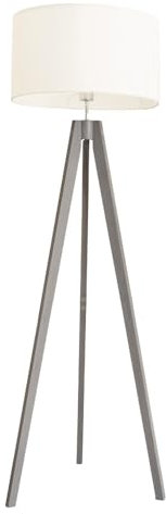 ValueLights | Grey Wood Tripod Floor Lamp with White Fabric Drum Lampshade Living Room Hallway Light | Floor Lamps, Home Décor & Improvement Essential | Included LED Bulb