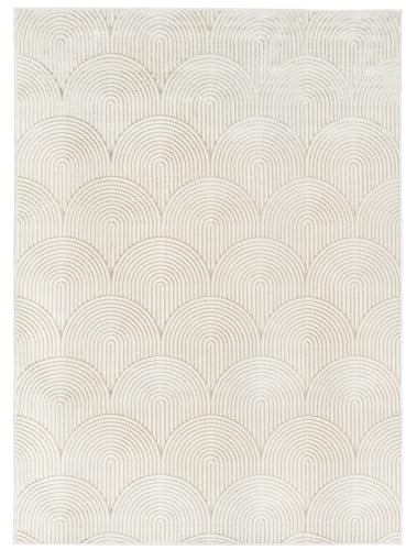 RugVista Art Deco, Teppich, 300 x 200 cm, Rechteckig, Niedriger Stapel, Wohnzimmer, Schlafzimmer, Nur chemische Reinigung, Oeko_tex_100, Weiß/Hell beige