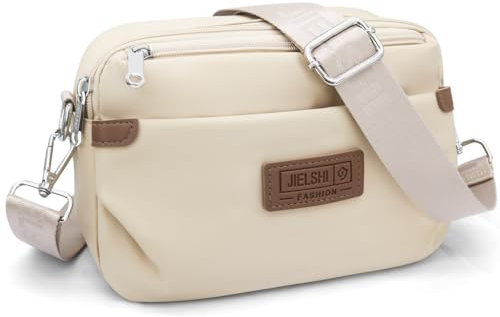 REETEE Umhängetasche Damen Wasserdicht Nylon Kleine Handtasche Damen mit Vielen Fächern Crossbody Bags Handytasche zum Umhängen Klein Schultertaschen mit Verstellbar Abnehmbar Breiter Gurt (Beige)