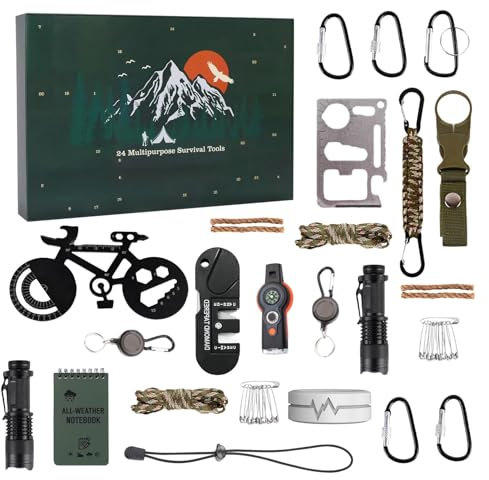 Survival Kit Adventskalender 2024, Adventskalender 2024 Für Männer, 24 Tage Survival Tools Countdown Kalender, Weihnachts Survival Kit Countdown Kalender Für Erwachsene Teenager,Männer