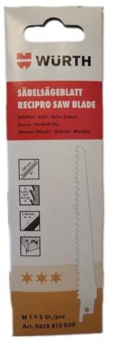 Würth 0615815030 - Lama per sega a sciabola, 5 pezzi, lunghezza = 150 mm