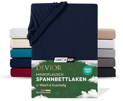 Devior Mikroflausch Winter Spannbettlaken, Navy, 90x200-100x200 cm – Flauschig weich & wärmend – Mikrofaser mit 190 g/m²– Winter-Spannbetttuch für Topper & Matratzen – Oeko-TEX Zertifiziert