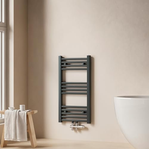EMKE Badheizkörper 75 x 40 cm, Handtuchheizkörper Mittelanschluss Handtuchtrockner Badheizkörper Handtuchhalter Handtuchwärmer Heizkörper Klein Bad Handtuchheizung Anthrazit 244 Watt