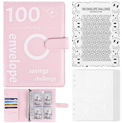 100 Tage Sparbuch, A5 Geldsparmappe, Geld Sparen Challenge Buch 25 Karten, Geldmappe zum Sparen für Paare, Büros, Zuhause, Schule