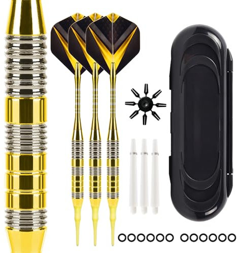 Mhekrep Dartpfeile mit Kunststoffspitze 21 Gramm, 3 Stück Profi Soft Dartpfeile Set, Dart Zubehör Dartpfeile für Elektronische Dartscheibe mit Aufbewahrungsbox (Gelb)