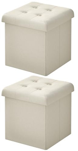 WOLTU 2er Set Sitzhocker mit Stauraum, Faltbarer Hocker mit Deckel, Fußhocker Falthocker Sitzwürfel Aufbewahrungshocker, für Wohnzimmer Schlafzimmer, 30x30x30 cm, Beige