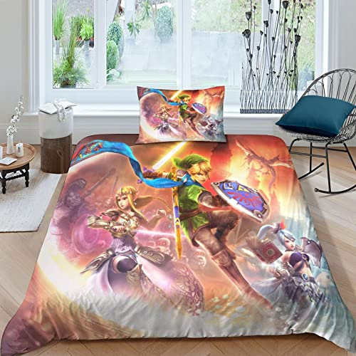 SHUNXIFQ The Legend of Zelda Betten Set Für Kinder Erwachsene Mädchen Bettbezug Set Bettwäsche Set Für Schlafzimmer, Weiche Bequemer Single(135x200cm)