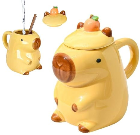 KBIBCK Taza Capybara, 450 ml taza de capibara con tapa, taza de café de cerdo de agua, taza de café 3D, taza de cerámica Capibara, dulce regalo para niño, niña, hijo, hija