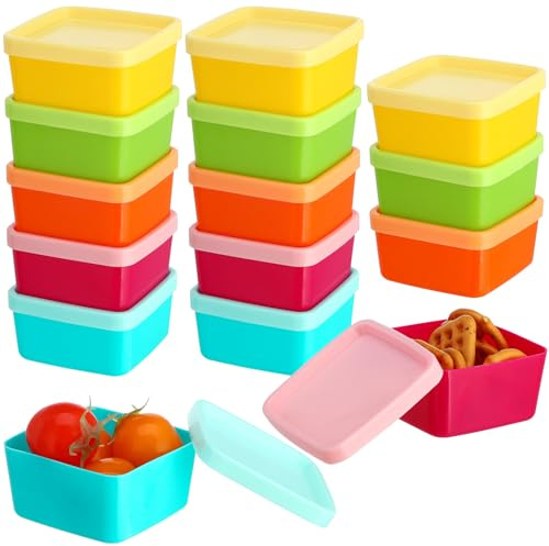 15Pc Small Food Containers with Lids, 90ML Plastic Snack Pots Airtight Kitchen Food Container Set, Reusable Stackable Small Pots with Lids for Lunch, Snack, Freezer Safe(Square)