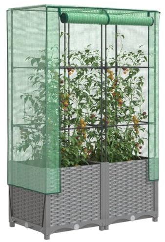 Letto Rialzato con Copertura Serra Effetto Rattan 80x40x138 cm Vasi Da Balcone Fioriere Da Esterno Grandi Fioriera Con Spalliera Planter Box per Outsunny Giardino Patii Cortili