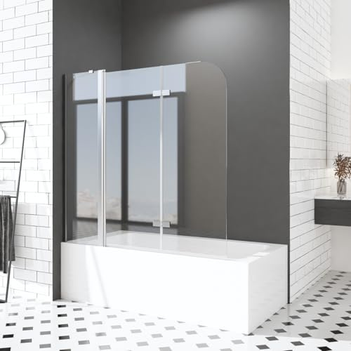 Duschwand für Badewannen 2 teilig 160x140cm Duschabtrennung Sicherheitsglas hell Duschwand Duschabtrennung Nano Glas mit Stabilisierungsstange