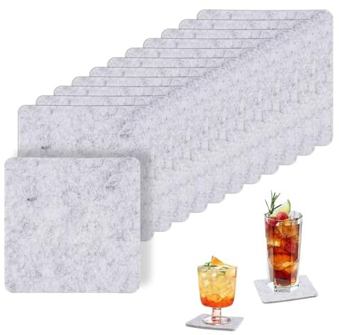 30 Stück Eckig Filzuntersetzer 10cm, Rutschfester Hitzebeständiger Untersetzer Filz, Viereckig Getränkeuntersetzer, Glas Untersetzer-Set, Tassenuntersetzer für Zuhause Restaurant Büro, Bar, Hellgrau
