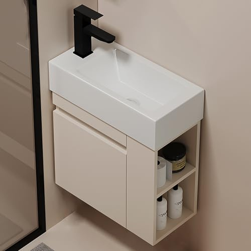 HPTHLY Petit Lavabo Mural d'angle, Meuble-Lavabo d'angle avec Vasque, Lavabo avec Bac De Rangement, Lavabo en Céramique, Meuble-Lavabo Flottant pour Petit Espace, Pou,One Color-42cm/16.5