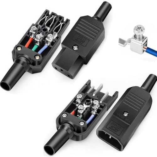 RUNCCI-YUN 4 Pièces Adaptateur connecteur Secteur IEC C14 mâle vers C13 Femelle Adaptateur de Prise AC 250V avec borne à vis,Prise IEC 320 C14 3 Broches (Noir)