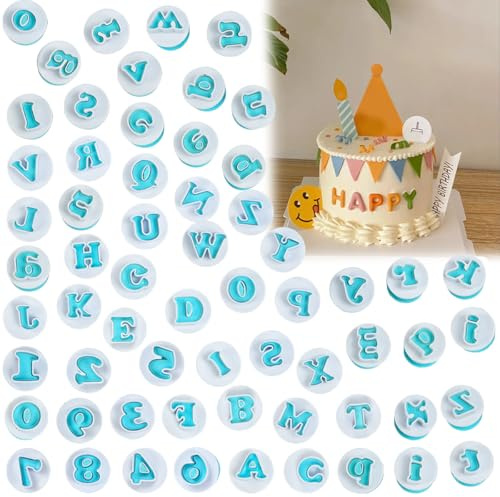 UHETLET 62 Stück Buchstaben Fondant Groß Alphabet Ausstecher Ausstechformen Buchstaben Alphanumerisch Wiederverwertbar Buchstabenausstecher Klein Keksstempel für Torten Kekse Schokolade Bäckerei