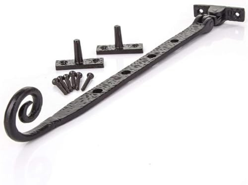 Ironmongery Solutions® Black Antique Iron Curly Monkey Tail Window Casement Stay – 12 (300mm) Narrow Style Fastener for Secure Window Opening