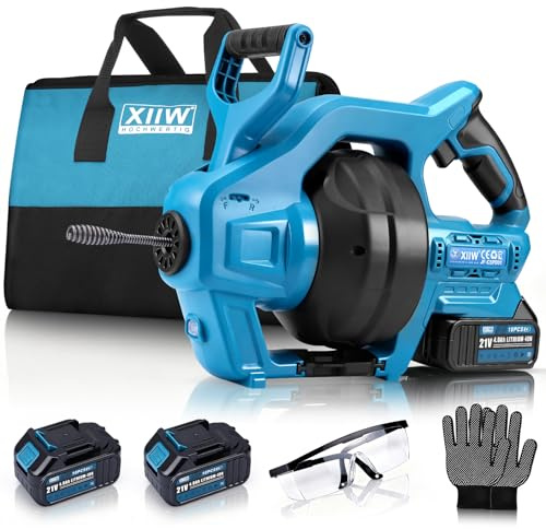 7,6m Akku-Rohrreinigungsspirale mit 2X Akku Kompatibel mit Makita 18V Akku | f. 19-85mm, 650U/m Elektrisch Rohrreinigungsmaschine zum Küche Bad Toilette, Abflussreiniger Rohrreiniger Abfluss Spirale