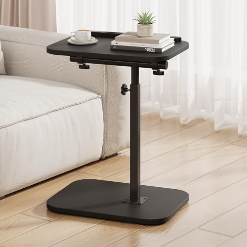 MYBEILEYI TV Tray Table, Adjustable Height, Flip-Top, Snack Side Table with 360° Swivel and 180° Tilt, C Shaped End Table for Couch, Sofa, Bed, Recliner, Black