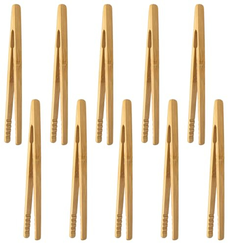 10 Stück Holzzange Küche Bambus Toastzange 18cm Küchenzange Holz Klein | Wiederverwendbare Gurkenzange Toastzange Grillzange Holz Hot Pot Zubehör für Brot Salat Toast Obst Korean BBQ Hot Pot Buffet