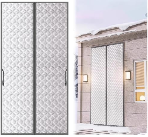 Rideau thermique magnétique épais pour porte, Rideau de porte isolant thermique à fermeture automatique, Robuste et résistant au vent pour portes d‘entrée et économies d’énergie(150 x 240 cm)