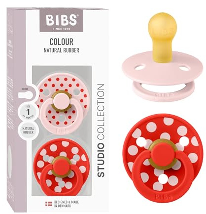 BIBS Polka Dots Schnuller 2er-Pack, BPA-frei, Kirschform Nippel. Naturkautschuk/Latex, Hergestellt in Dänemark, Größe 1 (0-6 Monate), Blossom/Candy Apple