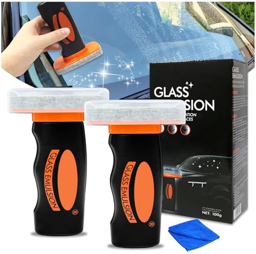 KutaKuta 2PCS Glass Emulsion, Portátil Limpia Cristales, Limpieza Coche Eeja el Parabrisas Cristalino, Mejorando la Visibilidad, Adecuado para Espejos Retrovisores y Cuarto de Baño