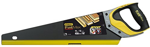 Stanley 2-20-533 Scie Égoïne Coupe Fine 1 X 450 Mm - Gamme FatMax - Fabriqués En France - JetCut 11Dents - Traitement HardPoint Et Blade Armor - Poignée Tri Matière Jaune
