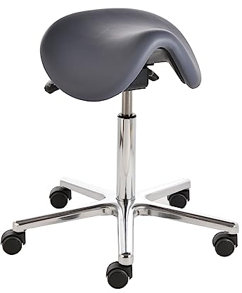 Sattelhocker docy® dent 4616, Sitzhöhe ca. 55 - 75 cm, mit Sitzneigeverstellung, Rollen/Bodengleiter:weiche Radbandage, Polsterdekor:Stamskin titan-grau