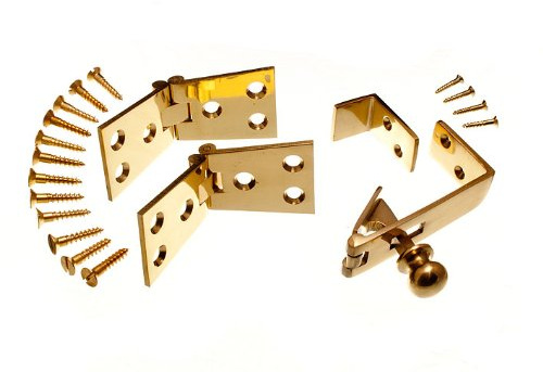 1 X Brass Counter Flap Hinges 1 1/4 Inch X 4 Inch + Counter Catch + Screws