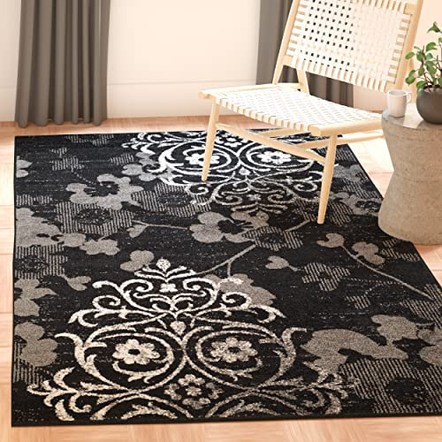 SAFAVIEH Adirondack Collection Accent Rug - 3' x 5', Black & Silver, Floral Glam Distressed Design, Non-Shedding & Easy Care, Ideal for High Traffic Areas in Foyer, Living Room, Bedroom (ADR114A)