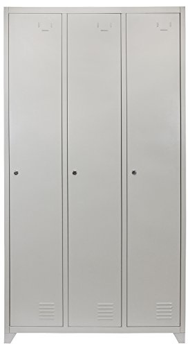 Monster Shop - 3 -türiger Fächerschrank Umkleideschrank Schließfachschrank Spind Garderobenschrank Stahlspind Stahlschrank Aufbewahrungsschrank Schrank Locker 180cm H x 90cm B x 50cm T Grau