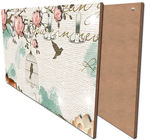 wandmotiv24 Garderobe Klinker hell Vintage Vogel Querformat - 69x40 (BxH) - Dekorfolie Wandgarderobe, inklusive Garderoben-Haken, Kleiderhaken, Set M0550