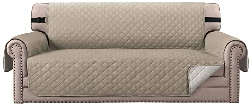 Premium Reversible 3-Sitzer Sofa Schonbezug, Wendbare Gesteppte Möbel Protector, 2 Elastic Strap, Waschbar Couch Schonbezug, Bezüge Schützen Sofas vor Kindern, Hunden, Katzen (Sofa: Khaki/Beige)