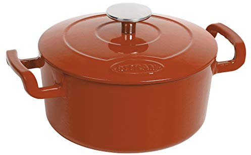 Sitram COCOTTE Sitrabella ronde en fonte émaillée 5 litres - Extérieur orange et intérieur blanc - toutes sources de chaleur y compris induction et four - 711985