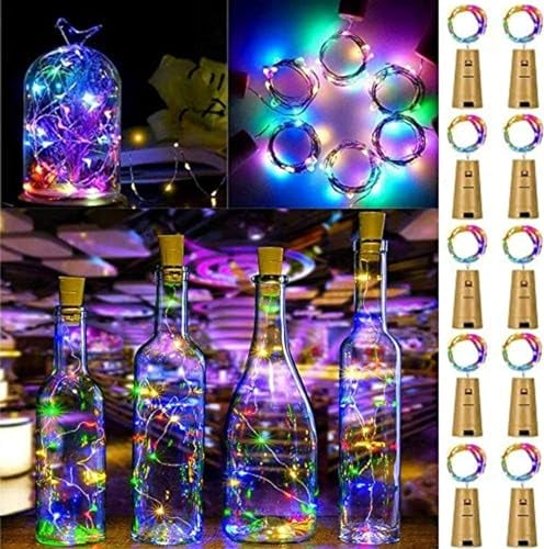 ine Lot de 10 mini guirlandes lumineuses LED en forme de bouteille avec bouchon en liège pour bricolage, fête, décoration, mariage, intérieur et extérieur (multicolore)