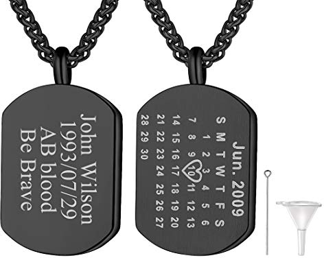 Richsteel personalisierter Schwarz Dog Tag Schmuck aus 316l Edelstahl als Memorial Schmuck mit Geschenkebox für Frauen und Männer