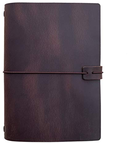 Taccuino da viaggio ricaricabile in pelle, formato A5, con inserto a righe, 21,5 x 14,9 cm, marrone scuro