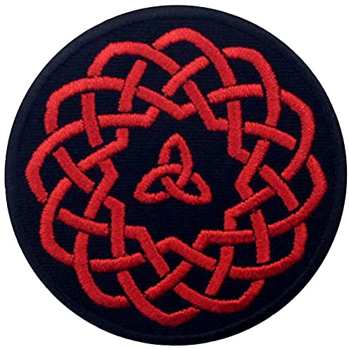Keltischer Knotenkreis Bestickter Aufnäher zum Aufbügeln/Annähen, Rot schwarz
