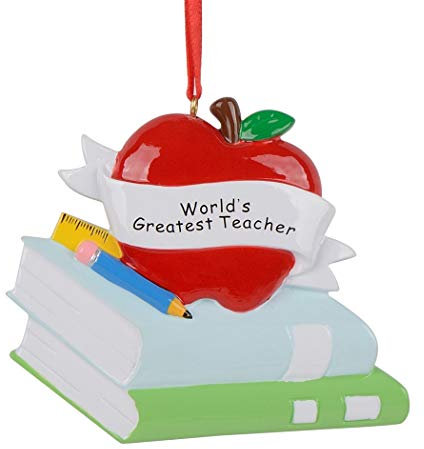 Personalisierte Weihnachtsdekoration für Lehrer Apfel 2022 – Weltgrößter Lehrer Ornament mit Büchern – Urlaubsandenken Geschenke für Meinen Lieblingslehrer